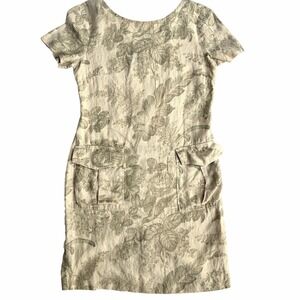 Vintage Karin Steven's Linen Dress Botanical 90s USA Pockets Cottagecore Med 8